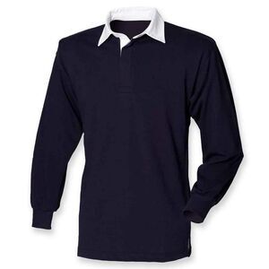 Front Row Mens Classic Long-Sleeved Rugby Shirt / Navy/White